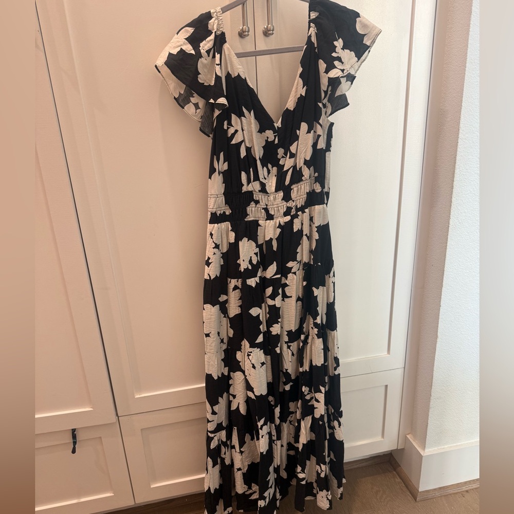 Rachel Zoe Black and Cream Floral Maxi Dress